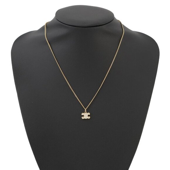 CELINE Triomphe Necklace Gold Plated/Rhinestone Gold 460GB6BZI - Picture 4 of 11